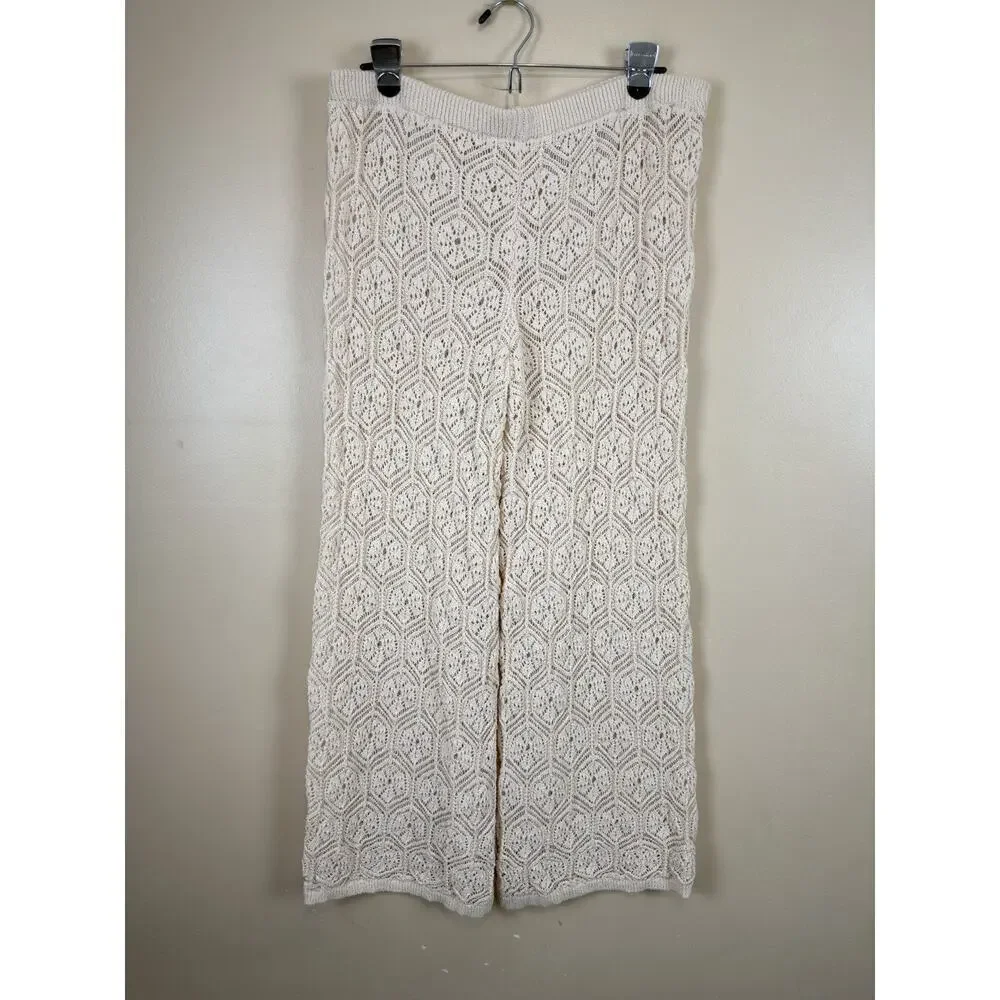 Women’s Crochet Lace Cover Up Pants Cream Boho Cottagecore Resortwear Size L